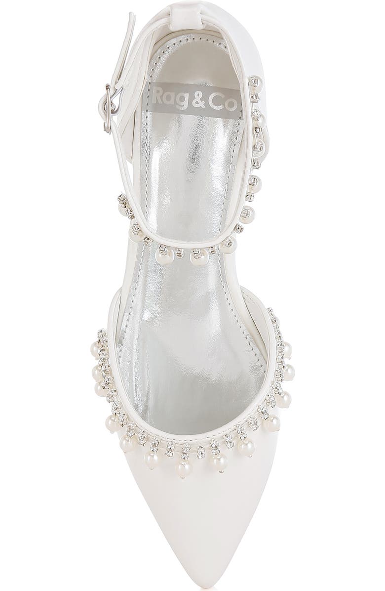 Rag & Co Aouva Rhinestone & Faux Pearl Almond Toe Flat, Alternate, color, White