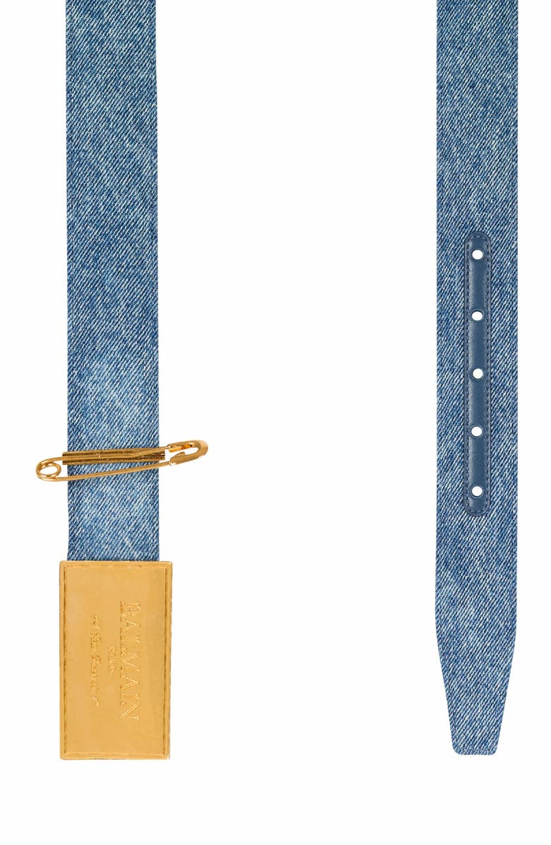 Balmain Denim Belt With Safety Pin, Alternate, color, Blue