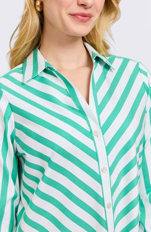Foxcroft Mary Stripe Long Sleeve Cotton Sateen Button-up Shirt In Green