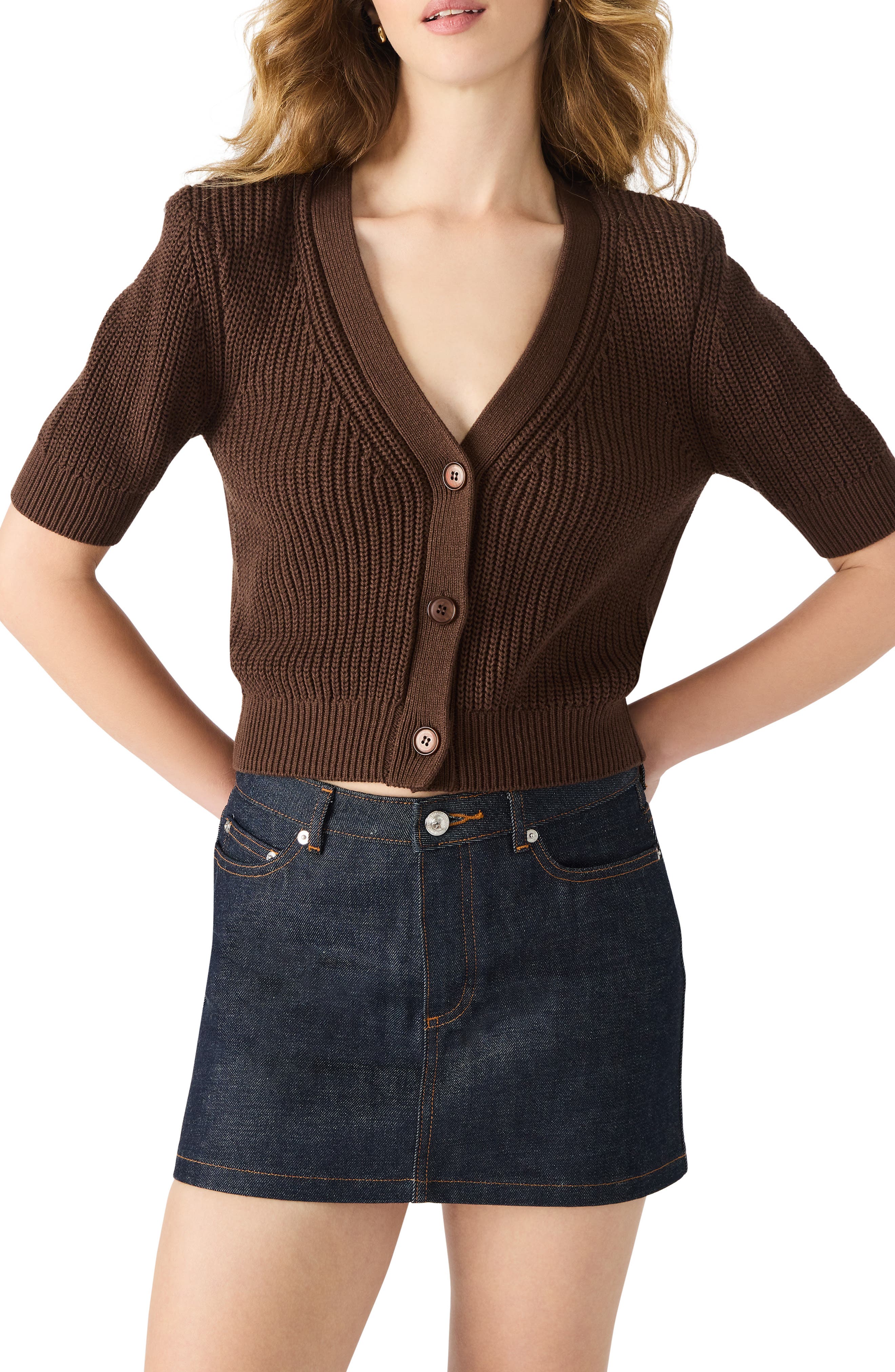 Steve Madden Janae Short Sleeve Cotton Blend Cardigan