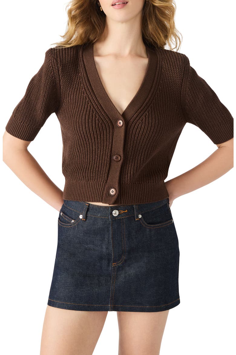 Janae Short Sleeve Cotton Blend Cardigan, Main, color, CHOCOLATE