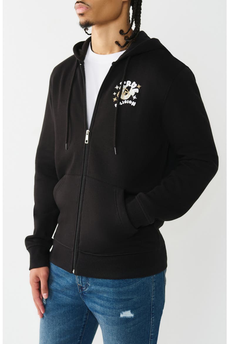 Puff Buddha Icon Zip Hoodie, Alternate, color, JET BLACK