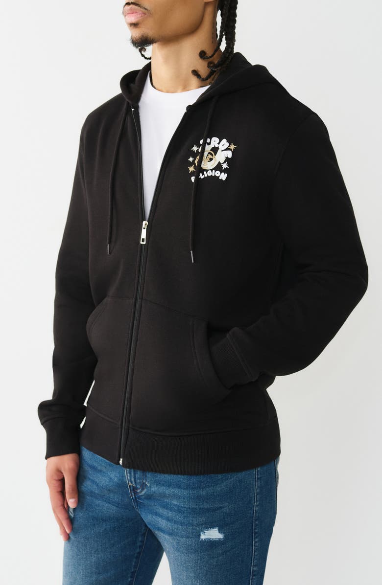 True Religion Puff Buddha Icon Zip Hoodie, Alternate, color, Jet Black