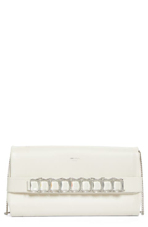 Kya Crystal Embellished Leather Clutch