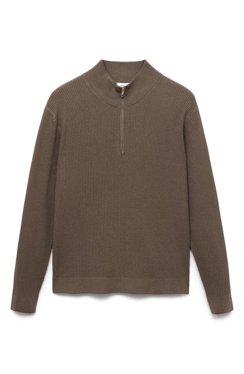 MANGO Rib Quarter Zip Sweater, Alternate, color, Mink Grey