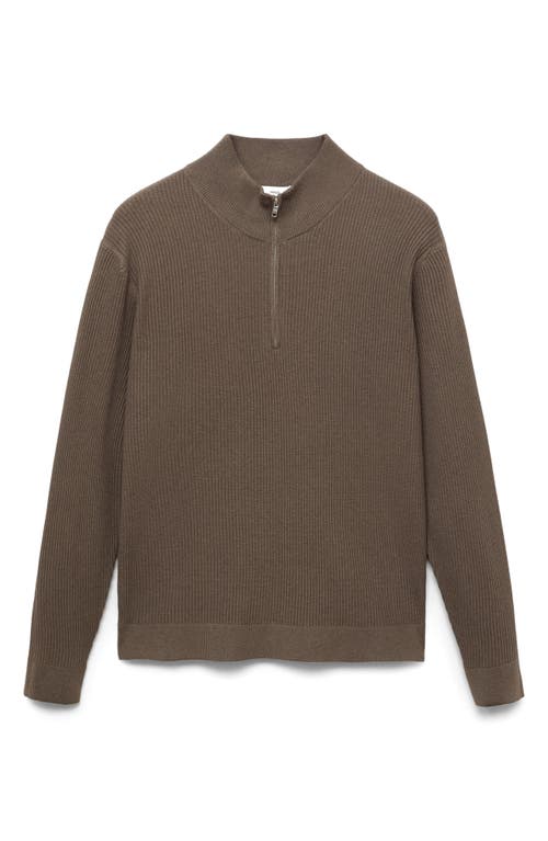 Mango Rib Quarter Zip Sweater In Brown