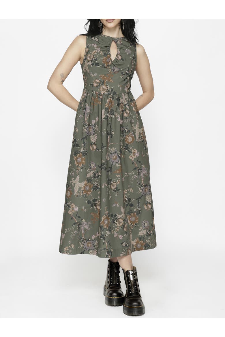 Poison Eden Print Cut Out Midi Dress, Alternate, color, Green