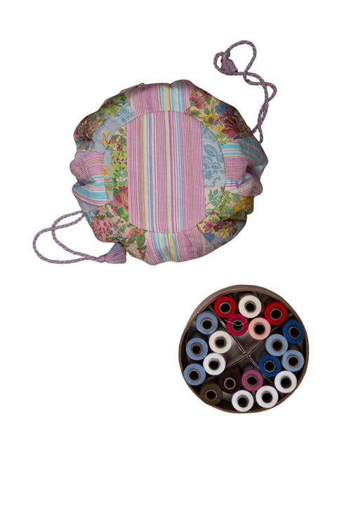 Garden Collage Patchwork Drawstring Sewing Bag + 20 Spools of Thread