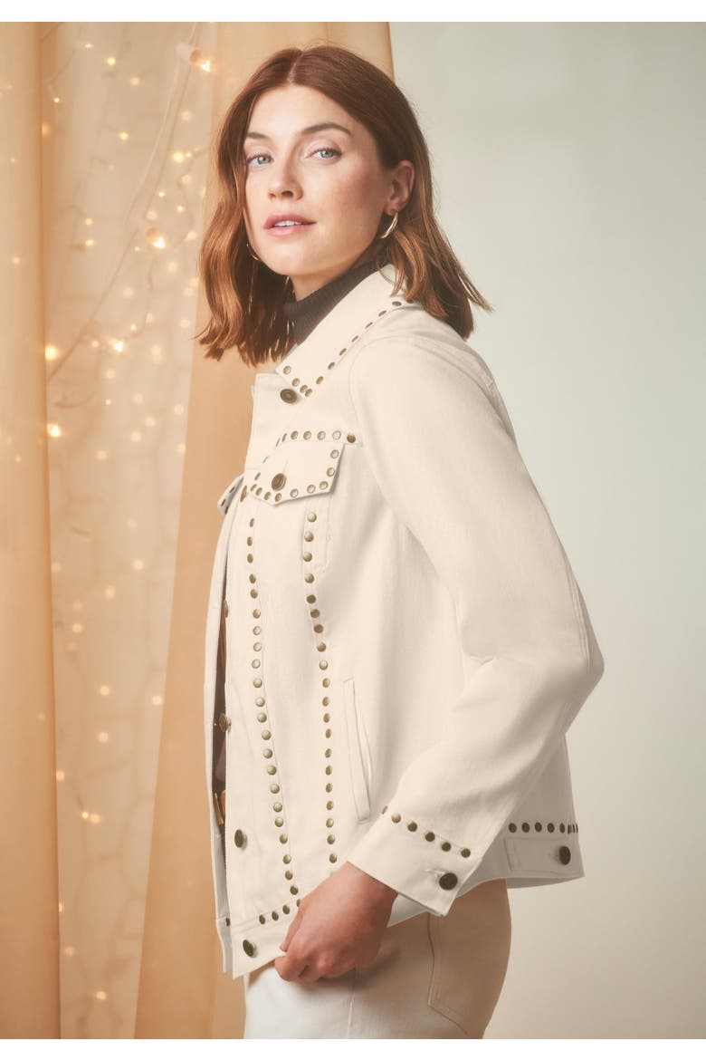 Classic Cotton Denim Jacket, Alternate, color, OATMEAL STUDS