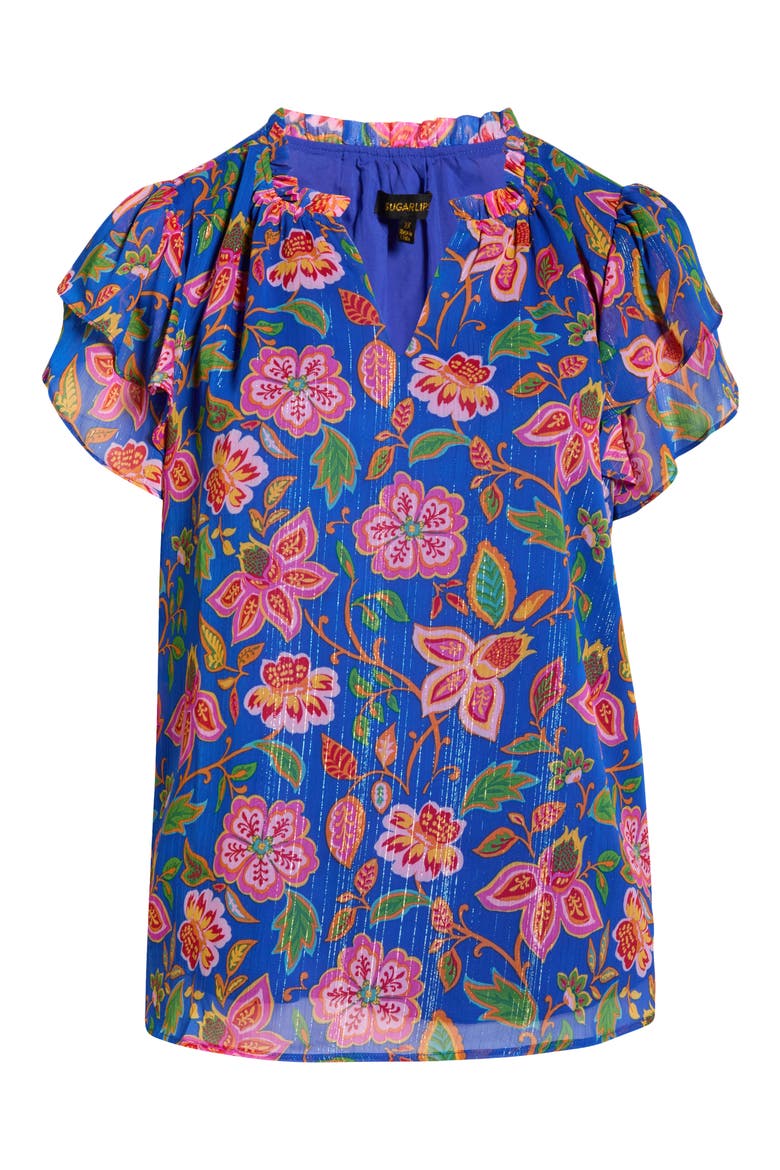 Wendey Metallic Floral Print Top, Alternate, color, BLUE-MULTI