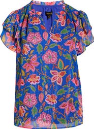 SUGARLIPS Wendey Metallic Floral Print Top