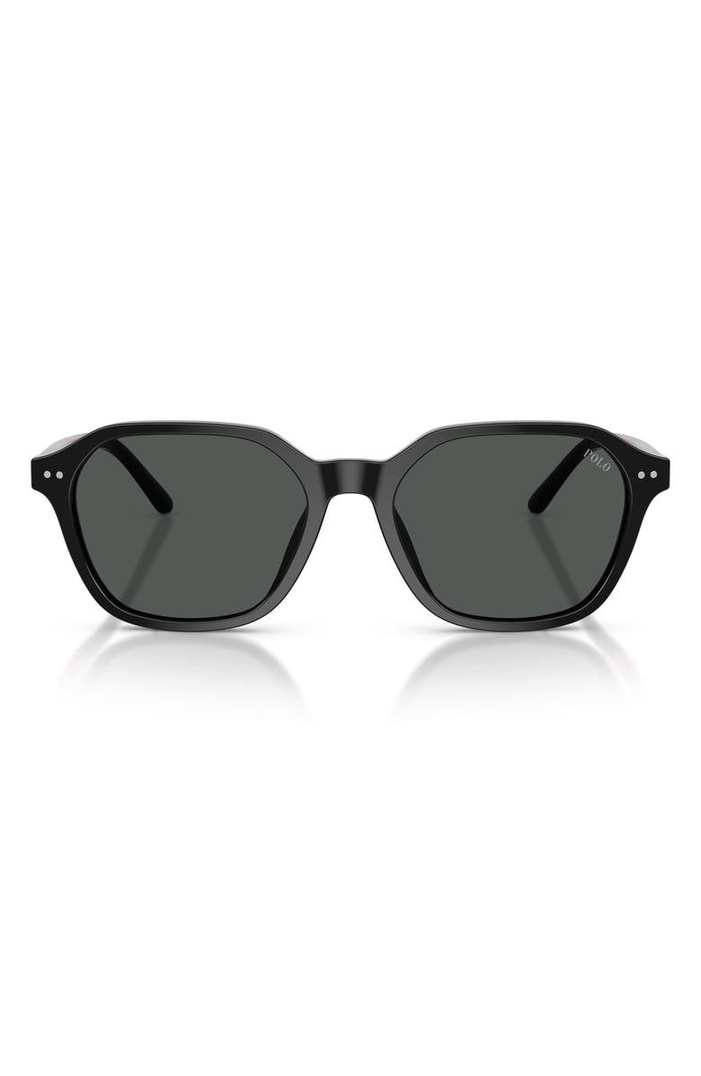Polo Ralph Lauren 54mm Irregular Sunglasses, Main, color, Shiny Black / Dark Grey