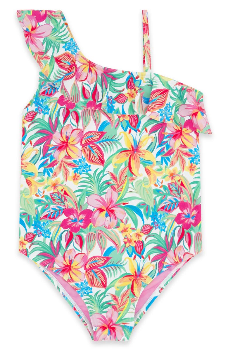 Feather 4 Arrow Kids' Beach Party Ruffle UPF 50+ One-Piece Swimsuit, Main, color,