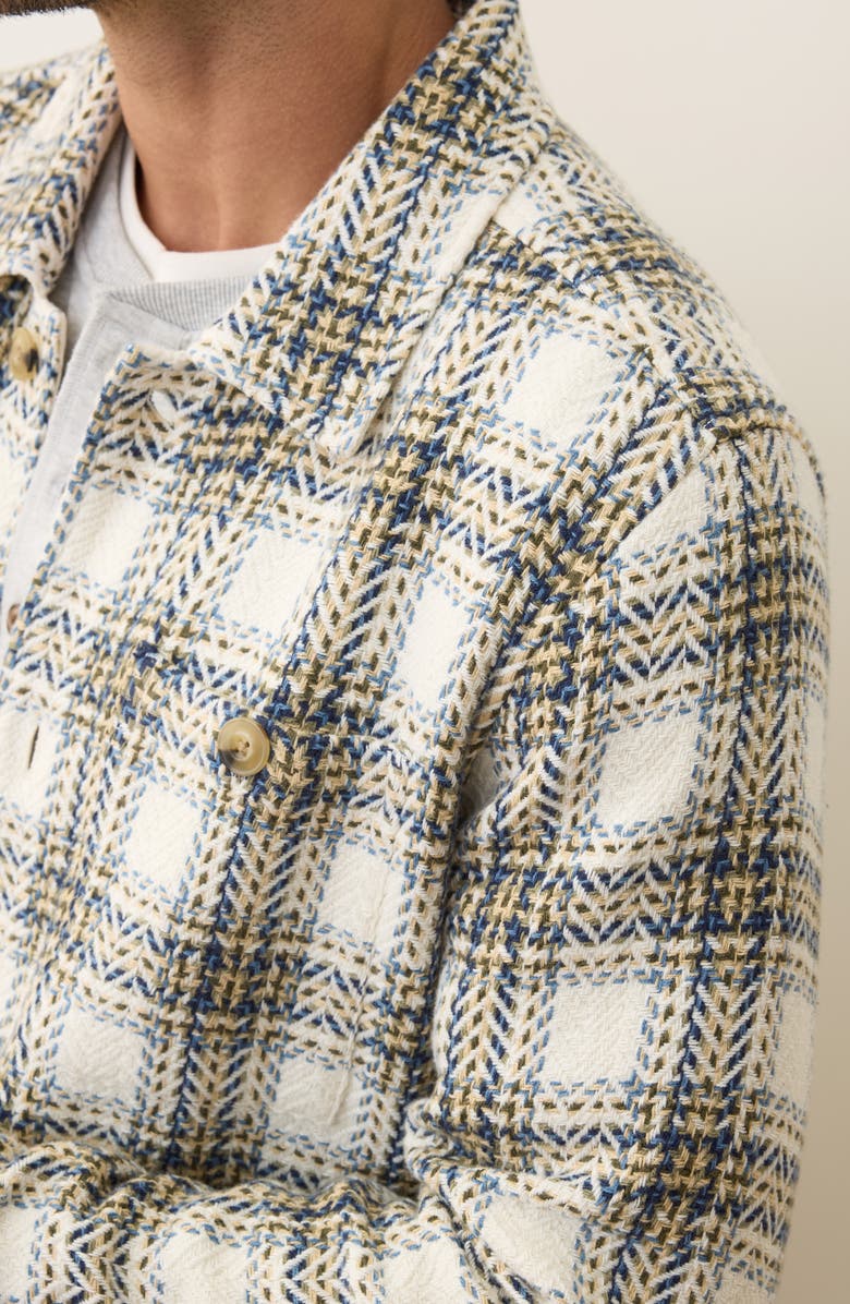 Marine Layer Max Plaid Cotton Twill Overshirt, Alternate, color, Natural/ Blue Plaid