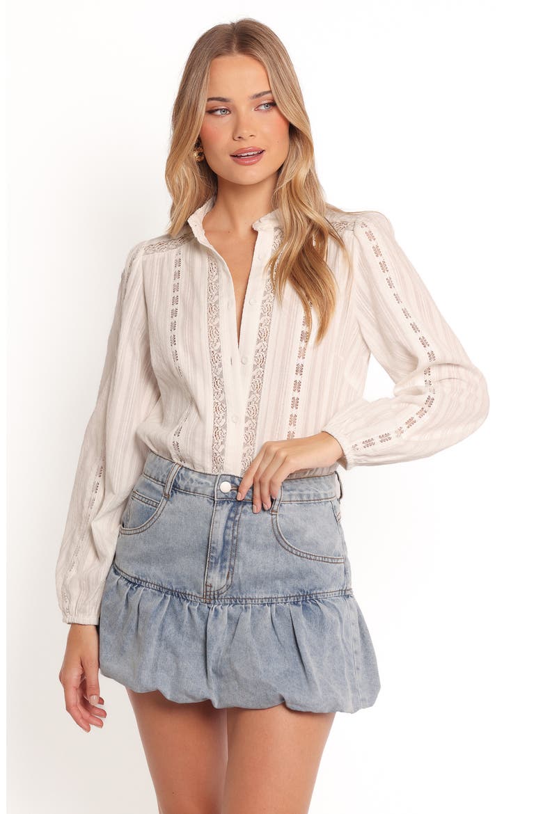 Fomi Bubble Hem Denim Miniskirt, Alternate, color, MEDIUM DENIM