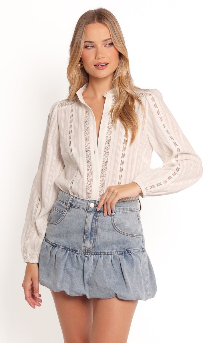 Petal & Pup Fomi Bubble Hem Denim Miniskirt, Alternate, color, Medium Denim