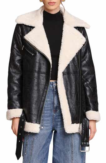 Avec Les Filles Faux Leather Biker Jacket with Faux Shearling Collar