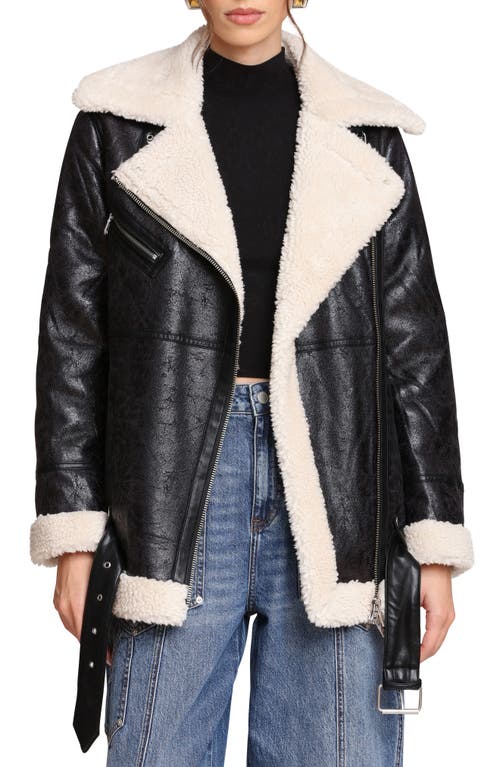 Avec Les Filles Faux Leather Biker Jacket With Faux Shearling Collar In Black
