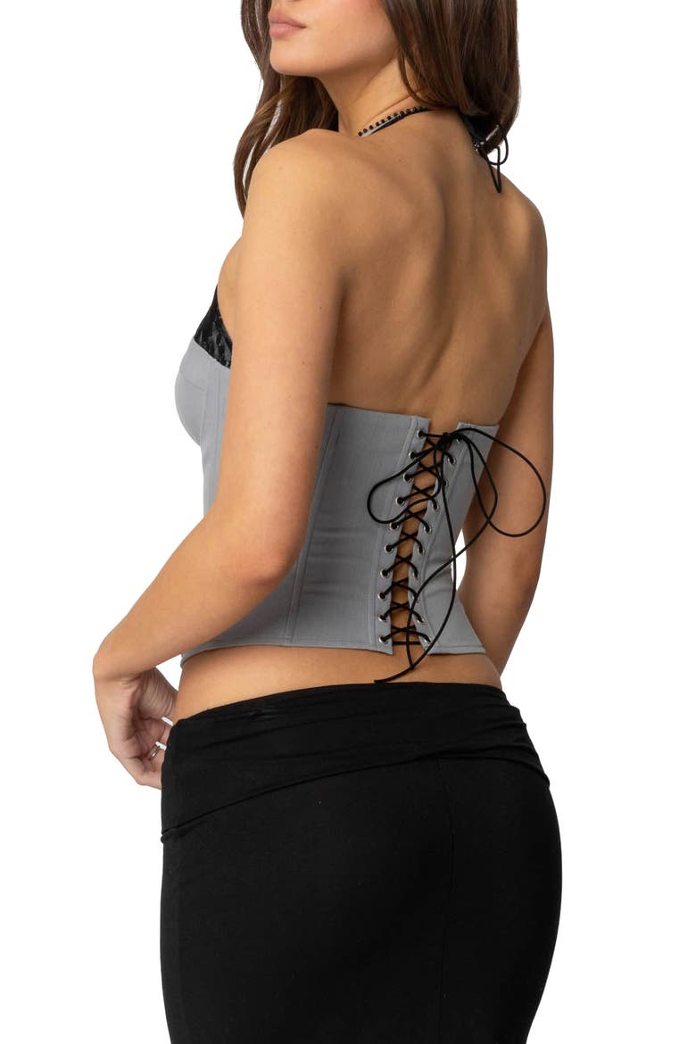 Jara Layered Lace Halter Corset, Alternate, color, GRAY