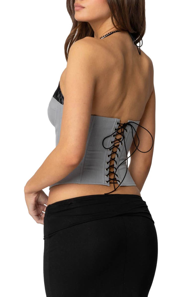 EDIKTED Jara Layered Lace Halter Corset, Alternate, color, Gray