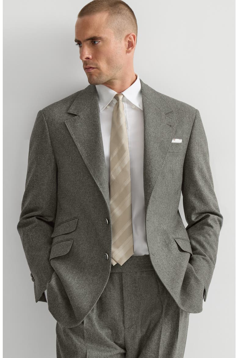 Virgin wool flannel Cavallo Tailor blazer with metal buttons, Alternate, color, Military