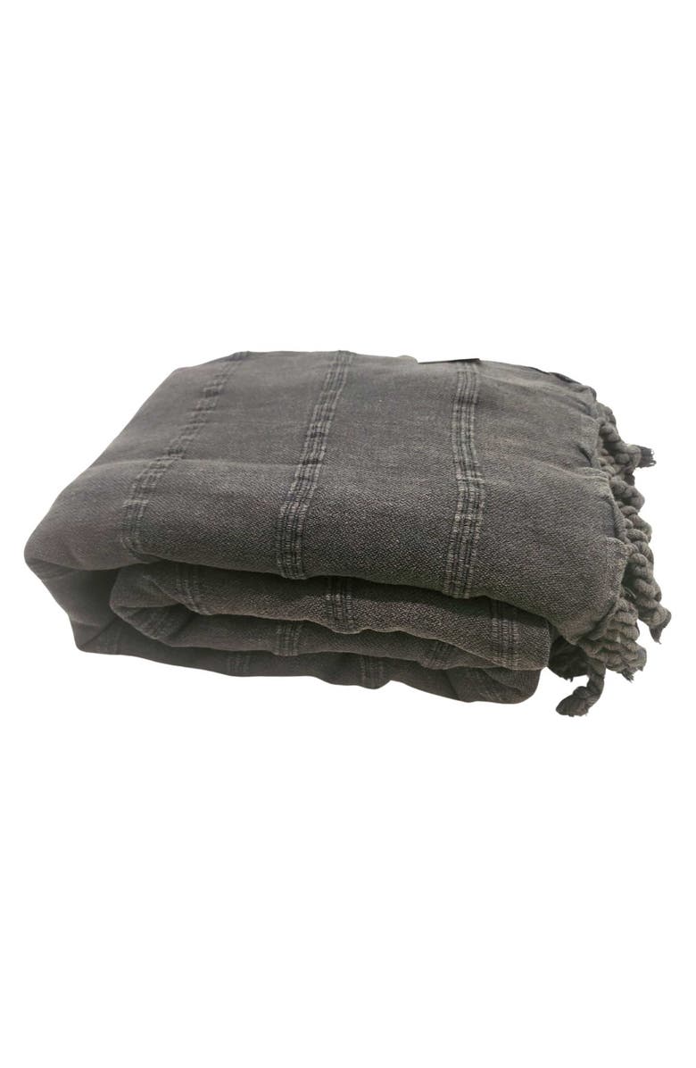InfuseZen Stonewashed Organic XL Turkish Throw Blanket, Alternate, color, Faded Black