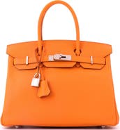 Pre-Owned Hermes Birkin Handbag Orange Epsom with Palladium Hardware 30