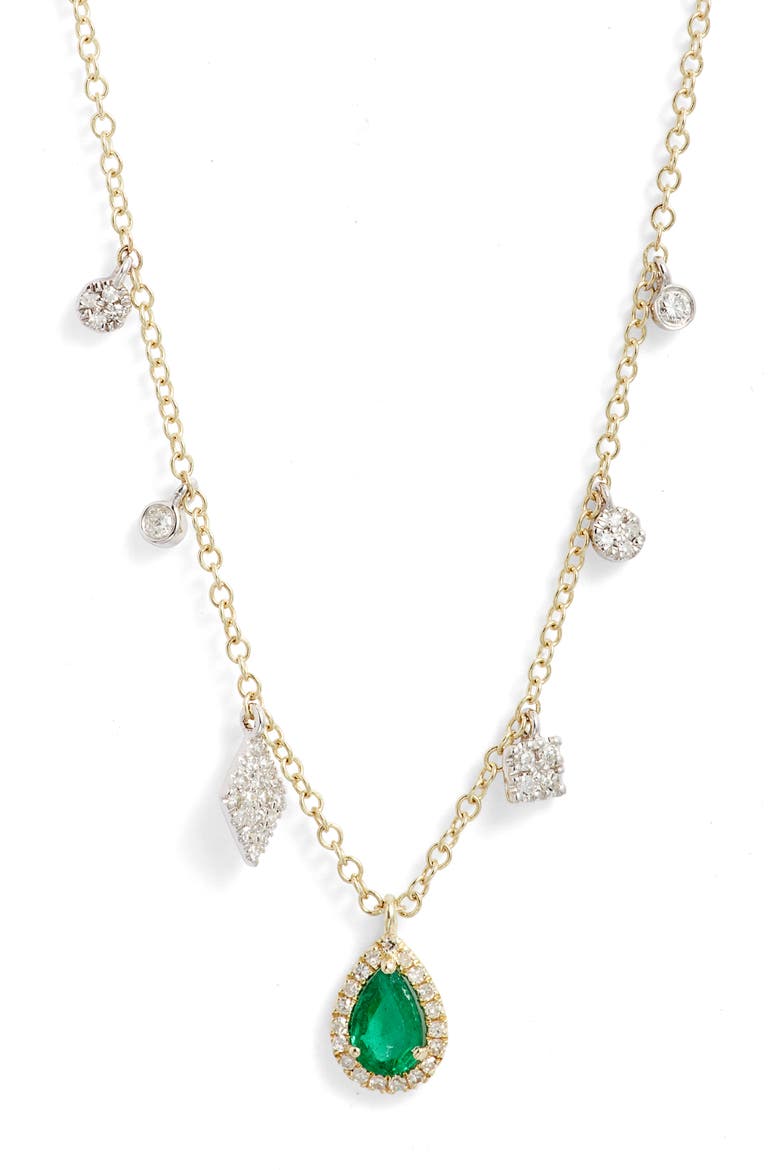 Diamond & Emerald Pendant Necklace, Main, color, YELLOW