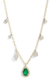 Meira T Diamond & Emerald Pendant Necklace