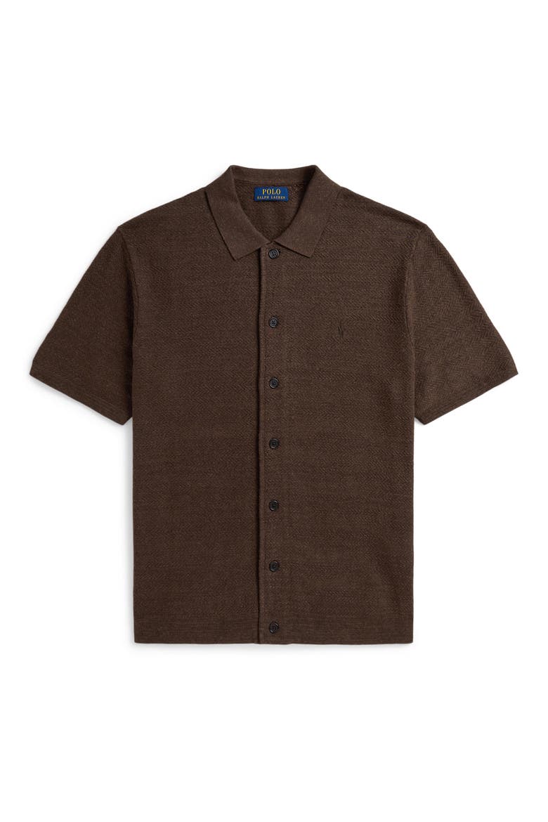 Cotton and Linen Short Sleeve Cardigan, Main, color, NUTMEG BROWN HEATHER