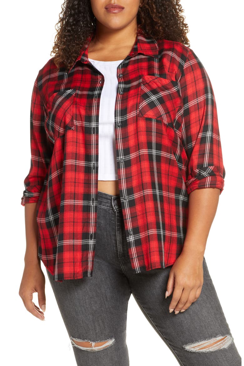 New Generation Plaid Boyfriend Shirt, Main, color, PARTY RED PLAID