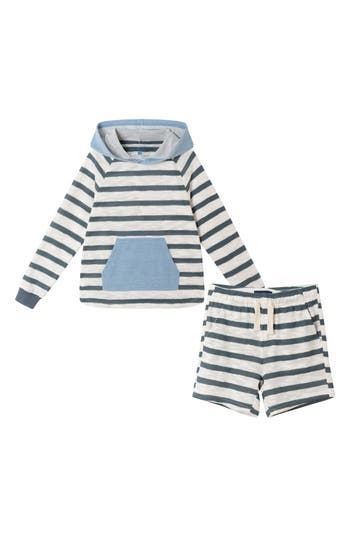 Andy & Evan Kids' Long Sleeve Hoodie & Shorts Set In White