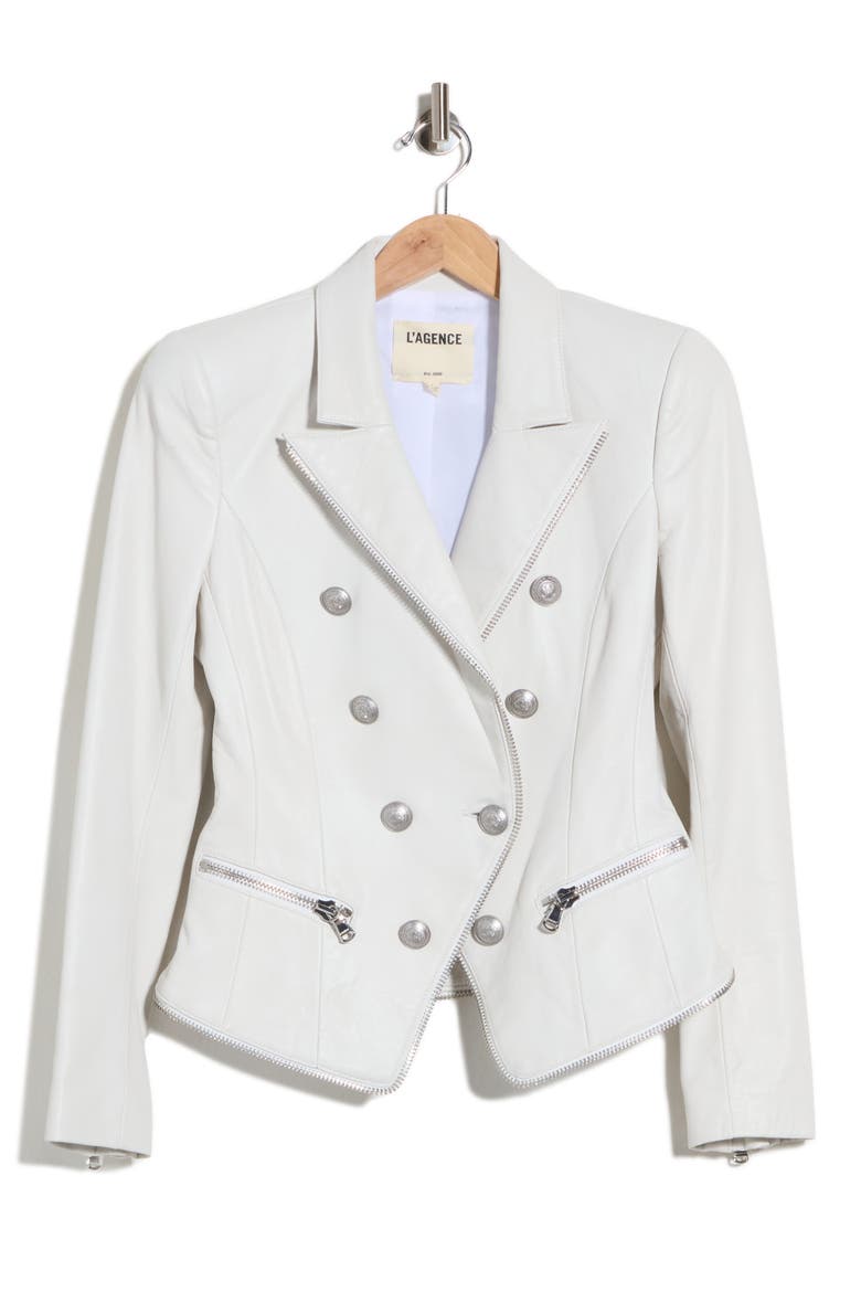 Ottilie Zip Leather Blazer, Main, color, WHITE