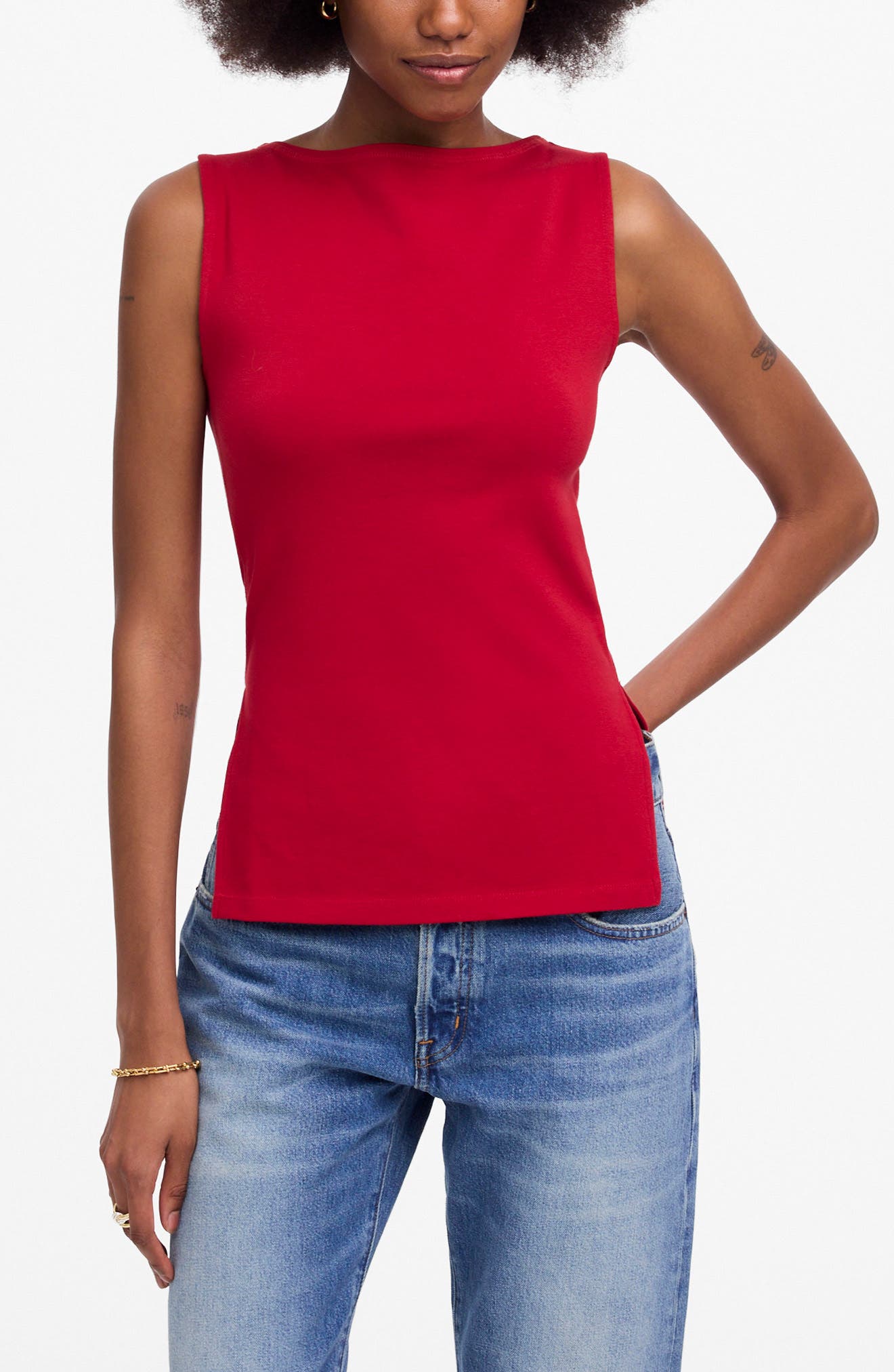 Madewell Sleeveless Boat Neck Side Slit T-Shirt