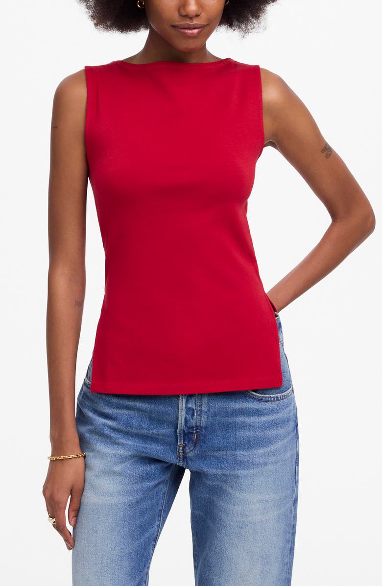 Madewell Sleeveless Boat Neck Side Slit T-Shirt, Main, color, Crimson