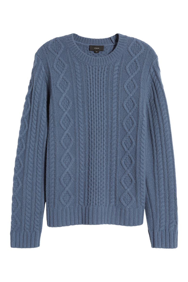Wool Aran Cable Sweater, Alternate, color, LIGHT BELLUGA BLUE
