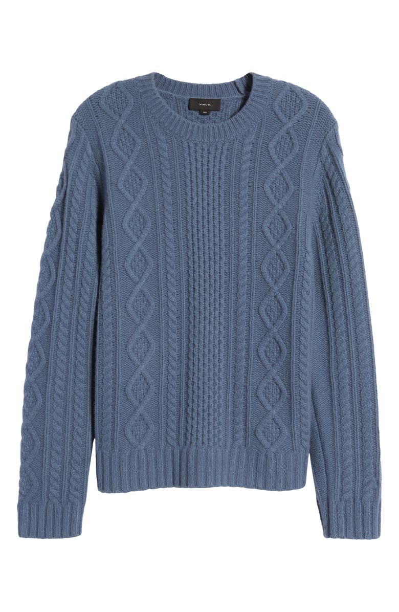 Vince Wool Aran Cable Sweater, Alternate, color, Light Belluga Blue
