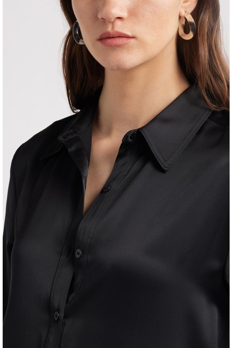 Long Sleeve Satin Midi Shirtdress, Alternate, color, BLACK