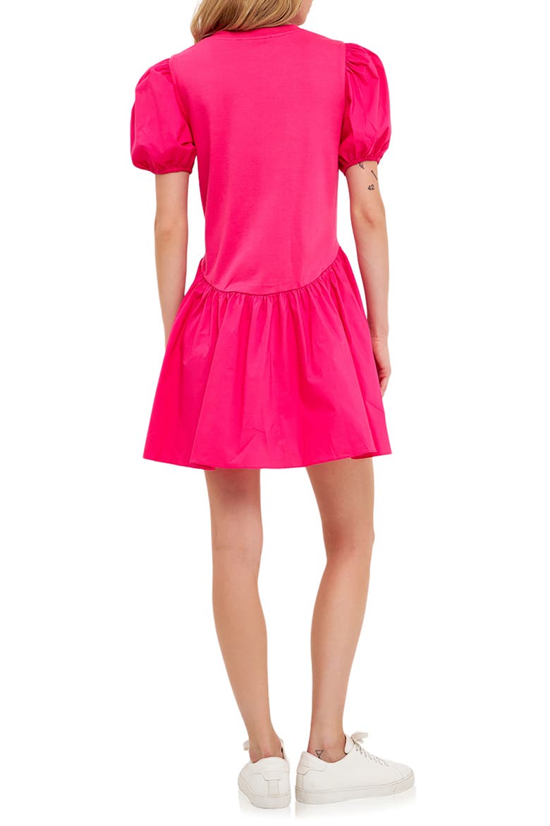 Mixed Media Puff Sleeve Minidress, Alternate, color, FUCHSIA