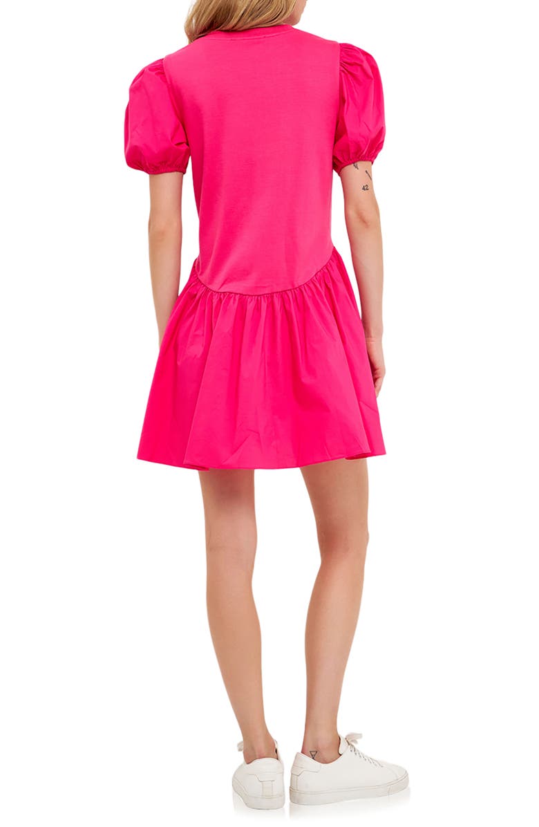 English Factory Mixed Media Puff Sleeve Minidress, Alternate, color, Fuchsia