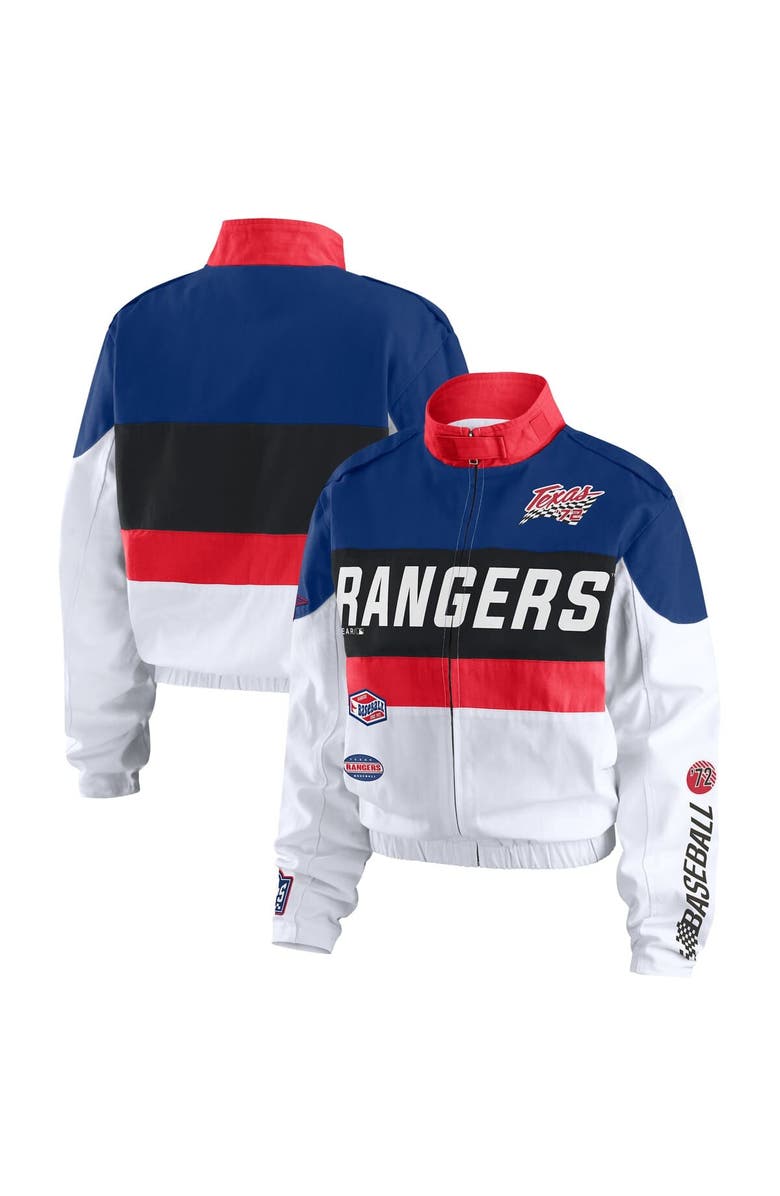 WEAR by Erin Andrews Women's WEAR by Erin Andrews  Navy/White Texas Rangers Racing Full-Zip Jacket, Alternate, color, Navy