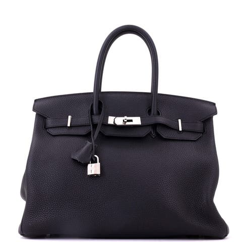 Birkin Handbag Black Clemence with Palladium Hardware 35