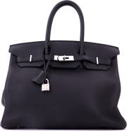 Pre-Owned Hermes Birkin Handbag Black Clemence with Palladium Hardware 35