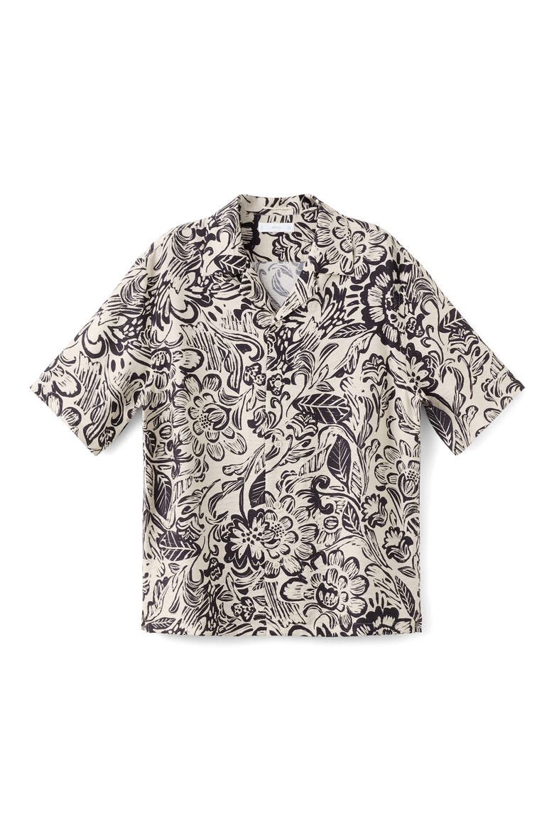Printed Textured Camp Shirt, Alternate, color, BEIGE