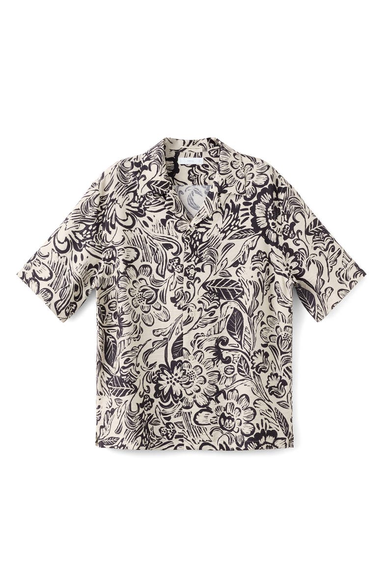 MANGO Printed Textured Camp Shirt, Alternate, color, Beige