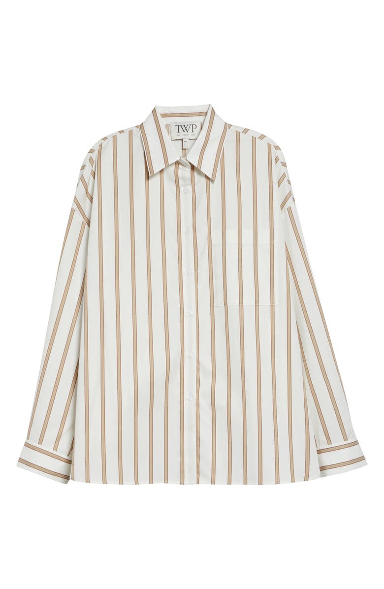 TWP Something Borrowed Stripe Cotton Button-Up Shirt, Main, color, White / Khaki