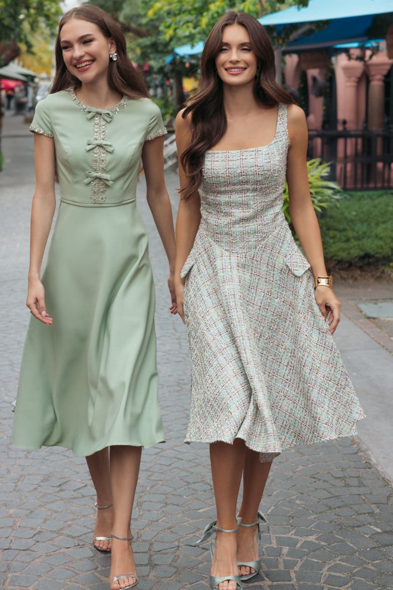 Sleeveless Drop Waist Boucle Midi Dress, Alternate, color, Pastel Multi