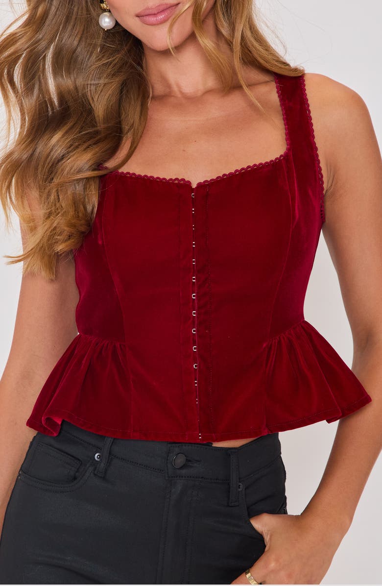 VICI Collection Velvet Peplum Top, Alternate, color, Burgundy