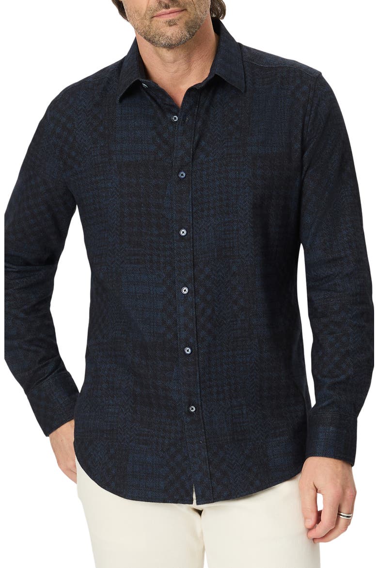 Lawrence Patchwork Print Cotton Herringbone Button-Up Shirt, Main, color, NAVY