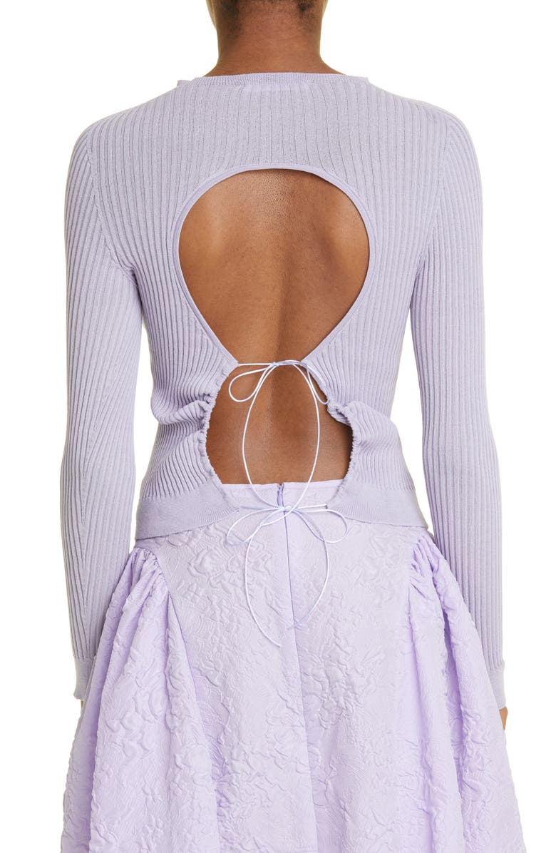 Cecilie Bahnsen Jayla Open Back Long Sleeve Rib T-Shirt, Alternate, color,